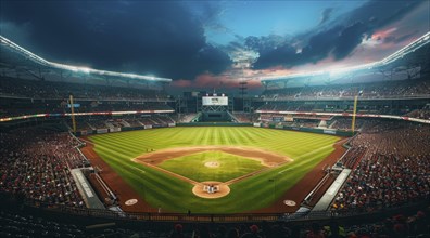 American baseball crowded stadium during championship game, AI generated