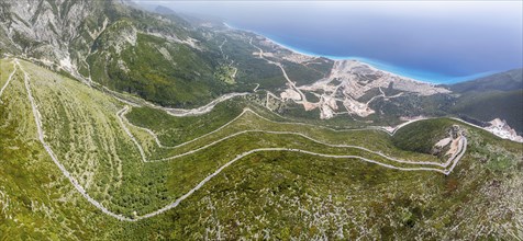 Panorama of Llogara Pass from a drone, Panorama Llogara, Ceraunian Mountains, Albania, Europe