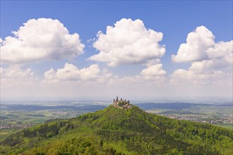 Hohenzollern Castle near Hechingen, blue cloudy sky, Zollernalbkreis, Swabian Alb,