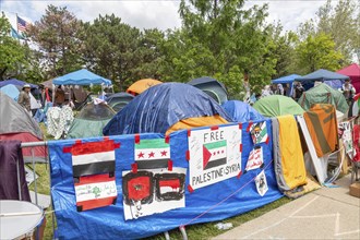 Detroit, Michigan USA, 28 May 2024, A tent encampment set up by students at the Wayne State