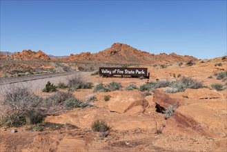 Sign near the entrance of Valley of Fire State Park near Overton, Nevada, United States of America,