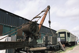 Old crane in Hamburg harbour, harbour museum, vintage, Hanseatic City of Hamburg, Hamburg, Germany,