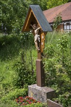 Typical wooden wayside cross, field cross, crucifix, open-air museum Neuhausen ob Eck, district of