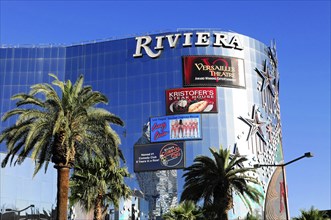 Las Vegas, Nevada, USA, North America, Shiny building in Las Vegas named Riviera surrounded by palm