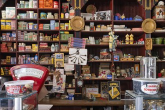 Old, traditional general shop, corner shop, with various shop articles, Pfeiffer department