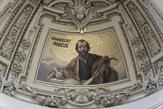 Interior view of Berlin Cathedral, Berlin, Germany, Europe, Mosaic portrait of the evangelist