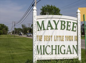 Maybee, Michigan, A sign welcomes travelers to Maybee, a small town in southeastern Michigan. The