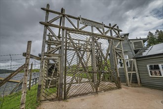 Entrance gate, Struthof concentration camp, Natzweiler, Alsace, France, Europe