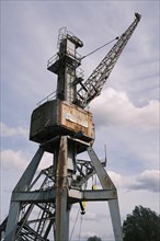Old crane in Hamburg harbour, harbour museum, vintage, Hanseatic City of Hamburg, Hamburg, Germany,