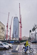 Construction cranes at Alexanderplatz, Berlin, Germany, Europe