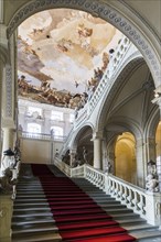 Staircase, fresco, ceiling painting by Tiepolo, Wuerzburg Residence, UNESCO World Heritage Site,