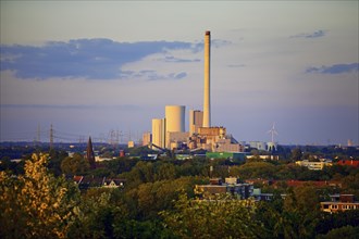 View from the Pluto slag heap of the Herne thermal power station with its 300 metre high chimney,