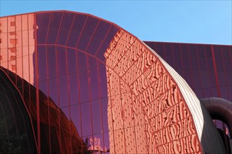Las Vegas, Nevada, USA, North America, Close-up of a modern building with red glass facade and