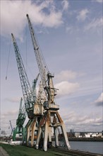 Old cranes in Hamburg harbour, Harbour Museum, Vintage, Hanseatic City of Hamburg, Hamburg,