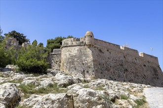 Fortress wall with one of 10 ten watchtowers on east side of fortress ruins of historic fortress