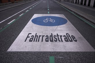Bicycle lane marking on asphalt, pictogram, Berlin, Germany, Europe