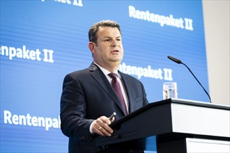Hubertus Heil (SPD), Federal Minister of Labour and Social Affairs, recorded as part of a press