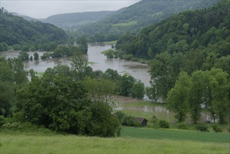 Flood on the Kocher in late spring 2024 near Braunsbach, flood event, climate change, lake
