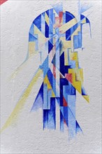 Abstract mural with geometric shapes and bright colours that radiate a modern art aesthetic, mural,