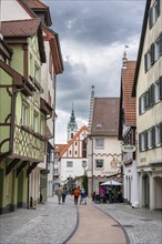 Pedestrian zone with half-timbered buildings in the historic old town of Bad forest lake, Upper