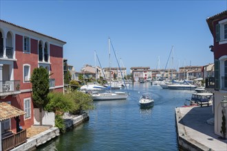 Townscape with view from the Pont principal du port grimaud, Port Grimaud, Var, Provence-Alpes-Cote