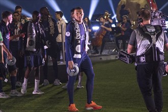 Football match, captain Kylian Mbappe' Paris St. Germain proudly after the award ceremony with his