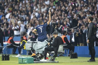 Football match, captain Kylian MBAPPE' Paris St. Germain right has just scored the 1:0 for Paris St