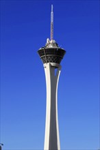 Las Vegas, Nevada, USA, North America, Big TV tower in front of a cloudless, bright blue sky, Las
