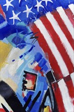 Abstract painting with an American flag and bold brushstrokes, Willy-Brandt-Haus, SPD Headquarters,