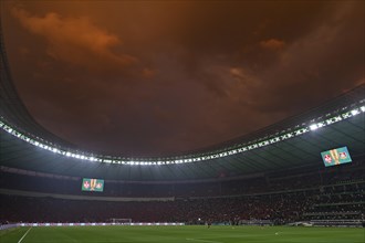 Overview, thunderstorm, thunderstorm atmosphere, dark clouds, threatening, 81st DFB Cup Final 2024,