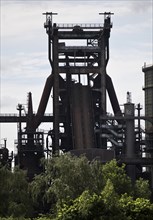 View of the listed Phoenix-West blast furnace from the Hympendahl spoil tip, Hoerde, Dortmund,