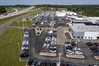 Jackson, Michigan, New car dealers along Interstate 94. From bottom: Nissan, Chrysler, Honda, and