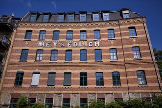 Formerly the oldest mail order company in Germany, Mey and Edlich, lettering, former industrial