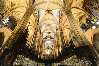 Interior view, La Catedral de la Santa Creu i Santa Eulalia, Barri Gotic, Barcelona, Catalonia,