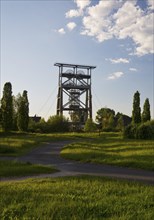 Gneisenau district park with the double trestle structure of the disused colliery, Derne, Dortmund,
