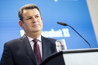 Hubertus Heil (SPD), Federal Minister of Labour and Social Affairs, recorded as part of a press