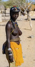 Hakaona woman with traditional kapapo hairstyle, portrait, Angolan tribe of the Hakaona, near