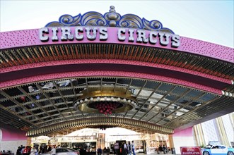 Las Vegas, Nevada, USA, North America, Entrance of the Circus Circus Hotel with eye-catching neon