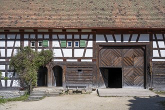Traditionally built, old farmhouse, half-timbered house, called Baerbele-Haus, built around 1750,