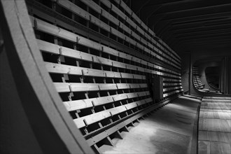 Old sailing ship in the Hamburg Harbour Museum, black and white, Hanseatic City of Hamburg,