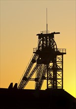 Tomson-buck headframe at atmospheric sunrise, former Gneisenau colliery, Dortmund, North