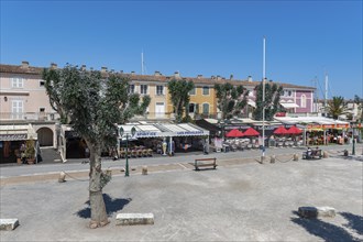 Marketplace with shops and restaurants, Port Grimaud, Var, Provence-Alpes-Cote d Azur, France,