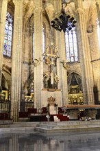 Interior, La Catedral de la Santa Creu i Santa Eulalia, Barri Gotic, Barcelona, Catalonia, Spain,