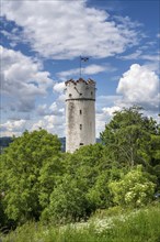 The defence defence tower built in 1425, called Mehlsack, in the historic old town of Ravensburg,