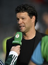 Michael Ballack portrait, in interview Microphone Micro Logo, 81st DFB Cup Final 2024,