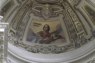 Interior view of Berlin Cathedral, Berlin, Germany, Europe, mosaic of St John the Evangelist,