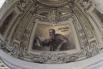 Interior view of Berlin Cathedral, Berlin, Germany, Europe, mosaic of St Matthew the Evangelist,