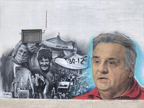 Street art mural in honour of the medical staff shows the doctor Alberto Crescenti and commemorates