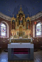Interior view of the high altar, choir, St. Marien am Behnitz, Marienkirche, second oldest Catholic