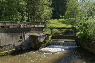 Weir in Rottal, Rot, Oberrot, Swabian-Franconian Forest Nature Park, Schwaebisch Hall, Rottal,